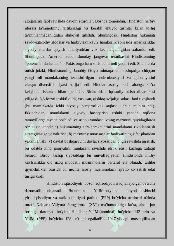 HINDISTON DAVLARI  TURIZMINING IQTISODIYOTIDAGI O’RNI. 6
