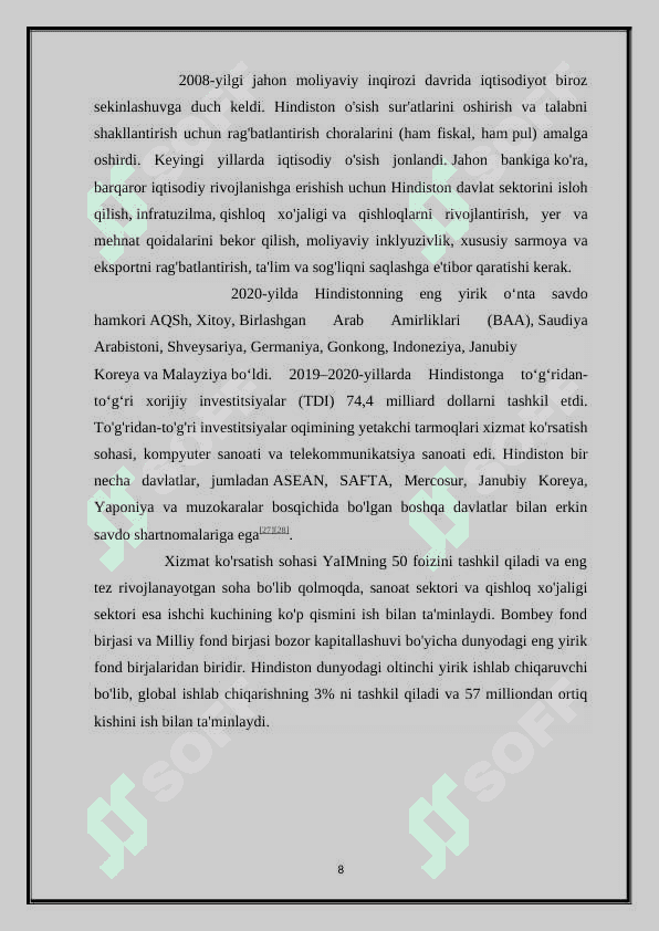 HINDISTON DAVLARI  TURIZMINING IQTISODIYOTIDAGI O’RNI. 8