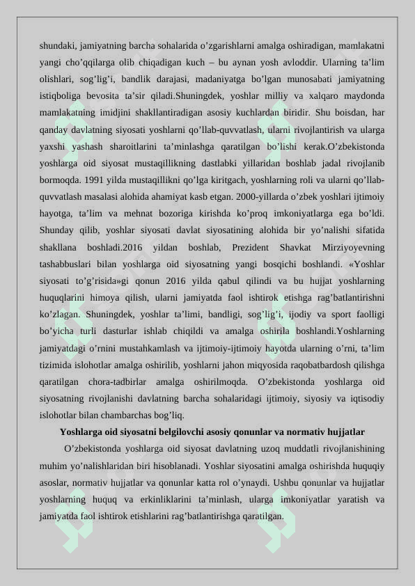 O’zbekiston Respublikasining yoshlarga oid siyosati  24 2