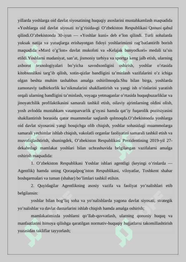 O’zbekiston Respublikasining yoshlarga oid siyosati  24 5