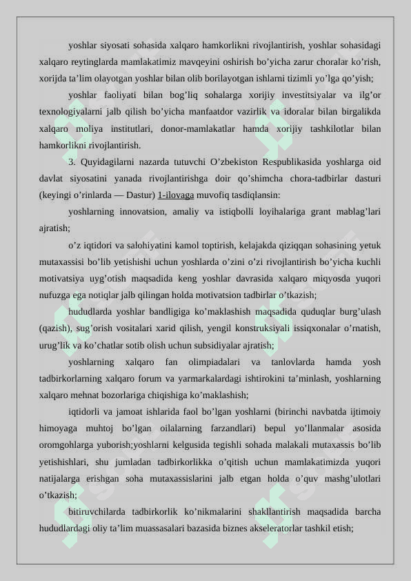 O’zbekiston Respublikasining yoshlarga oid siyosati  24 7