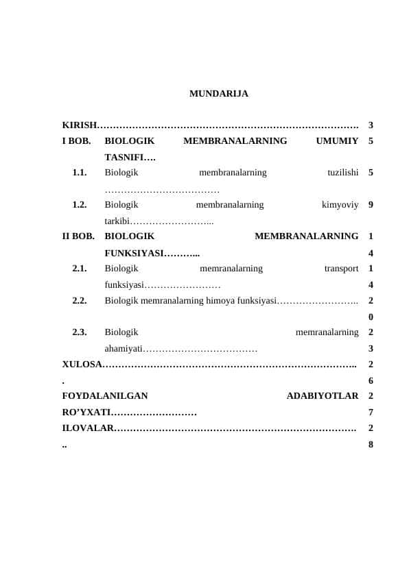BIOLOGIK MEMBRANALARNING UMUMIY TASNIFI