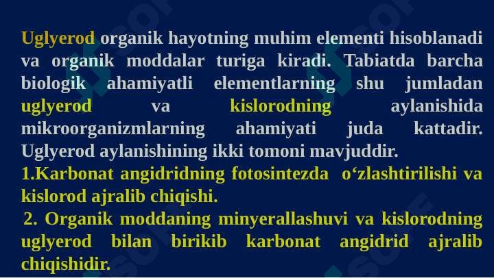 Karbon birikmalarini mikroorganizmlar tomonidan boshqa moddalarga aylantirilishi 3