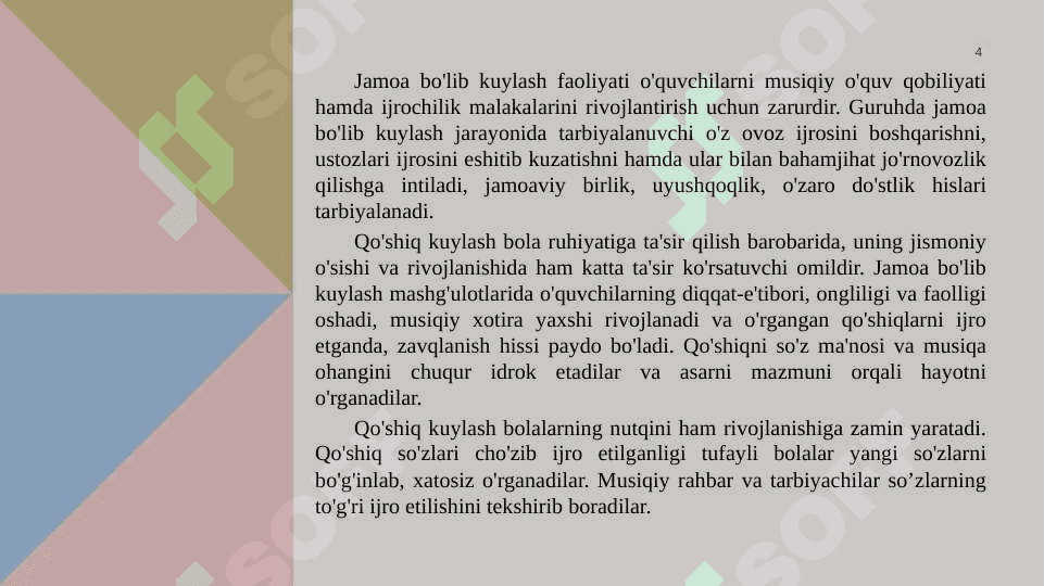 Maktabgacha ta’lim muassasalarida qo‘shiq kuylash 4