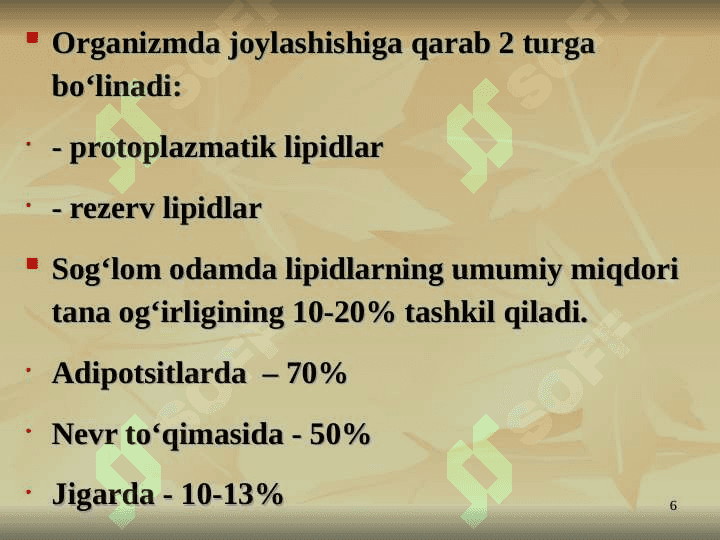 Lipid metabolizmi . Lipidlar almashinuvi biokimyosi 6