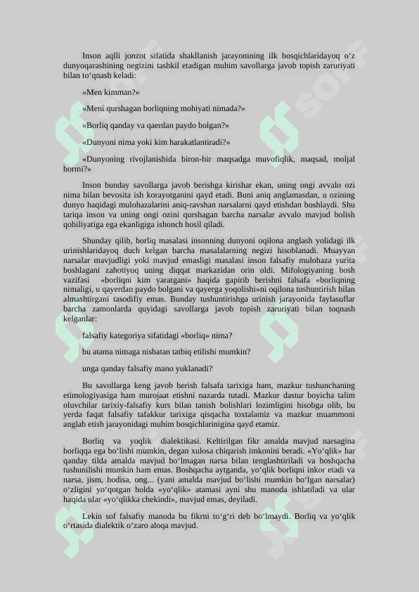 Borliq va yo’qlik tushunchalarining umumiy va o’ziga xos xususiyatlarini o’zaro aloqadorlik jihatlari. 2
