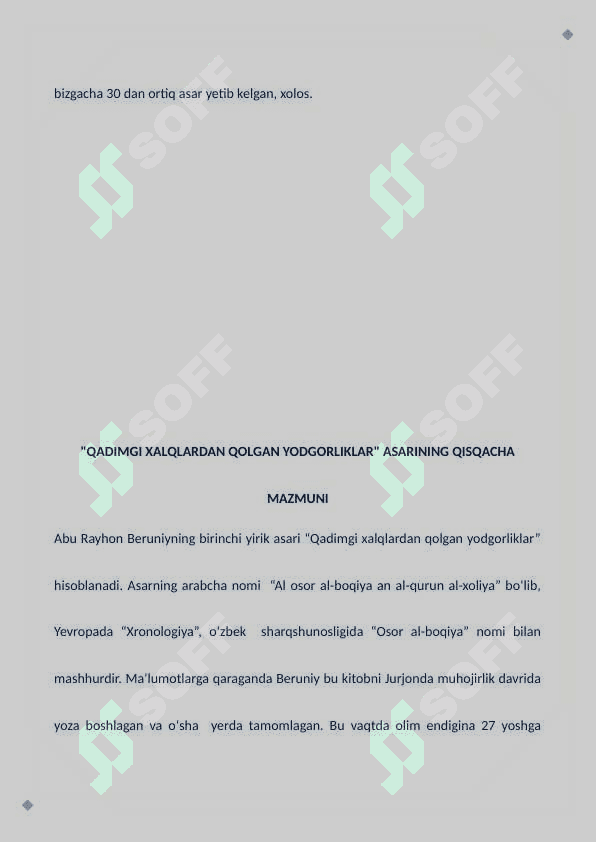 Abu Rayhon Beruniyning " Qadimgi xalqlardan qolgan yodgorliklar" asari va uning tarixshunoslikdagi ahamiyati 6