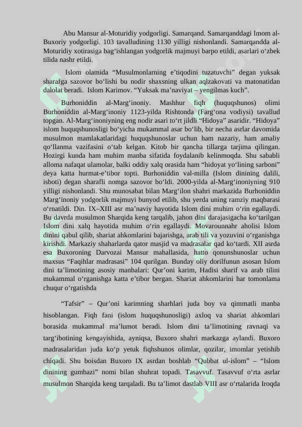 Markaziy Osiyolik buyuk xadusshunos olimlar va ularning islom dini madaniyatiga qo’shgan xissasi 2