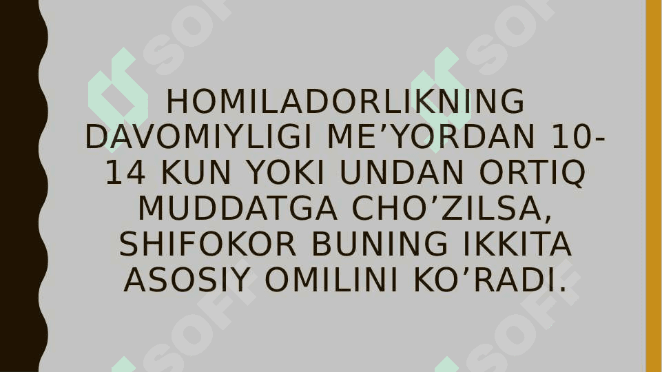 Homiladorlik muddatiga yetmasligi va muddatidan o’tib ketishi to’g’risida tushunchA.etiologiyasi, klinikasi, tashxislash.Tasnifi. “Chin” va “soxta” muddatidan o’tib ketgan homiladorlik to’g’risida tushuncha 3