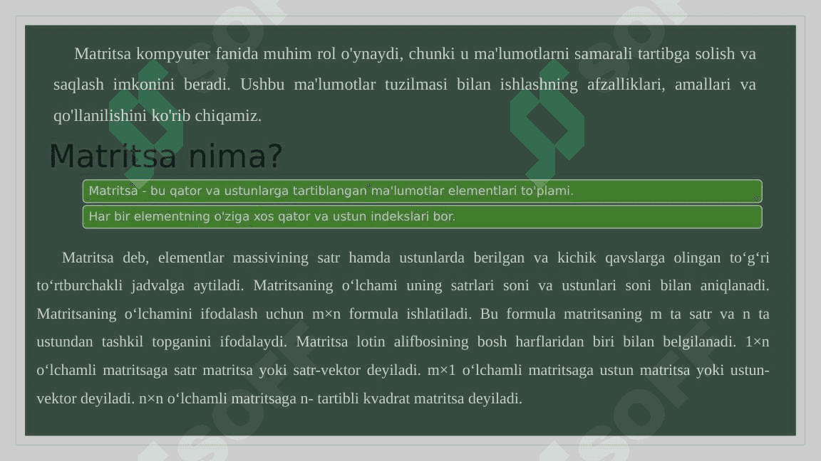 Matritsa ma'lumotlar tuzilmasi 2