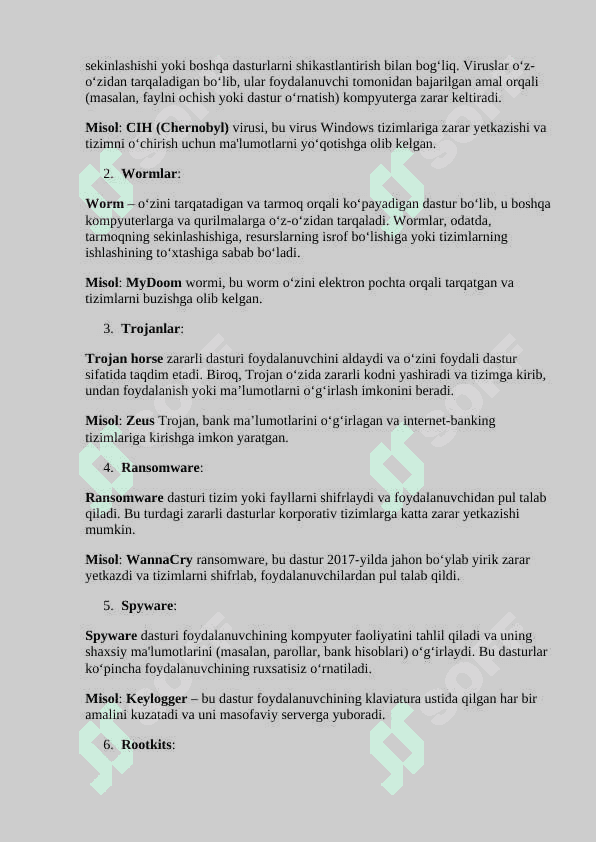 Zararli dasturiy vositalarni klassifikatsiyasi va himoya usullari 8