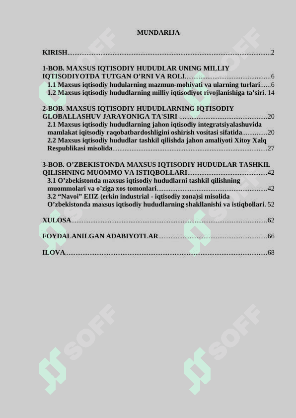 MAXSUS IQTISODIY HUDUDLAR, UNING MILLIY IQTISODIYOTDA TUTGAN O’RNI VA ROLI 2