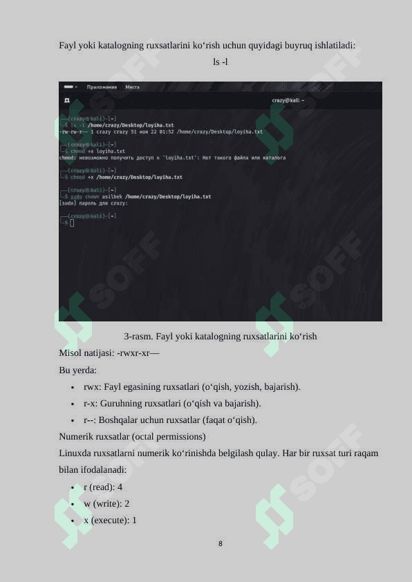 Linux OTda imtiyozlar turlari, xavfsizlik imkoniyatlari bilan tanishish 8