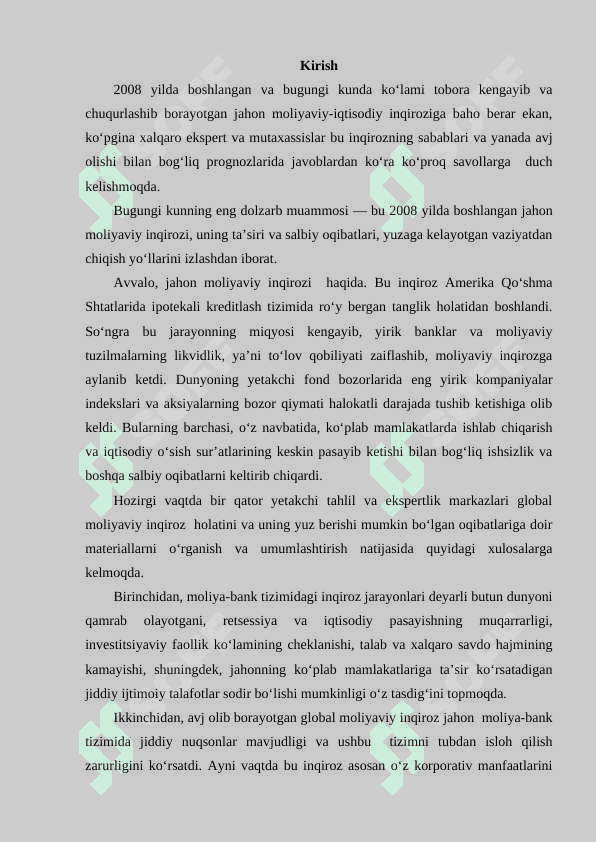 Jahon moliyaviy-iqtisodiy inqirozi, o‘zbekiston sharoitida uni bartaraf etishning yo‘llari va choralari. 3
