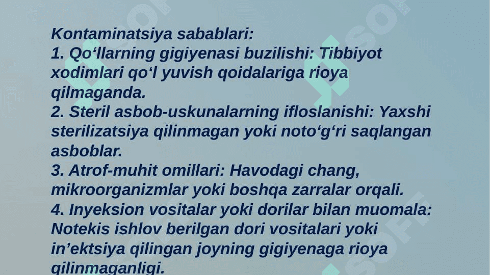 Biologik ashyoni bakterial komtaminatsiyasini biokimyoviy usulda aniqlash. Hirurgik, akusher-ginikologik va unga yondosh bo'lgan bilimlarni sanitar bakteriologik tekshirish va baho berish 3