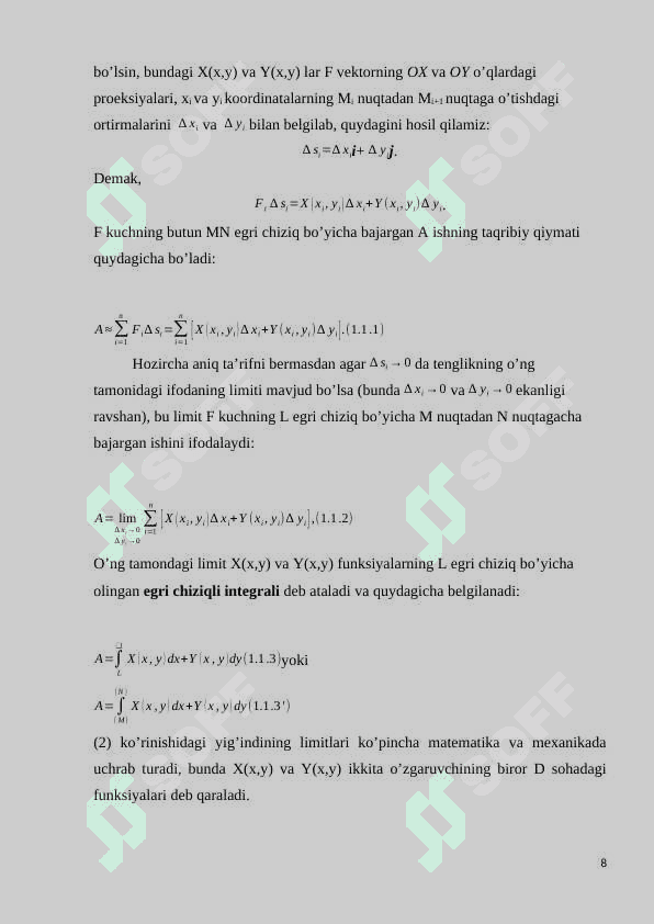 Egri chiziqli integralning integallash yo'liga bog'liq bo'lmaslik shartlari 7