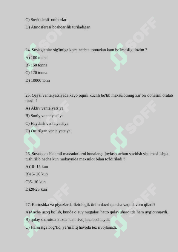 Qishloq xo'jaligi uchun 1000 ga yaqin test savollari, test baza 6
