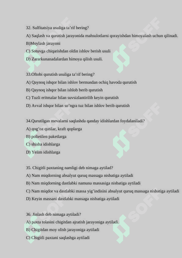 Qishloq xo'jaligi uchun 1000 ga yaqin test savollari, test baza 8