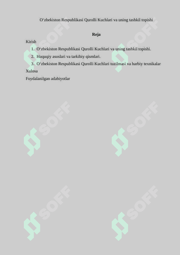 Oʻzbekiston Respublikasi Qurolli Kuchlari va uning tashkil topishi 2