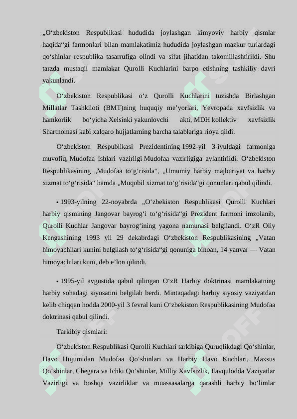 Oʻzbekiston Respublikasi Qurolli Kuchlari va uning tashkil topishi 7