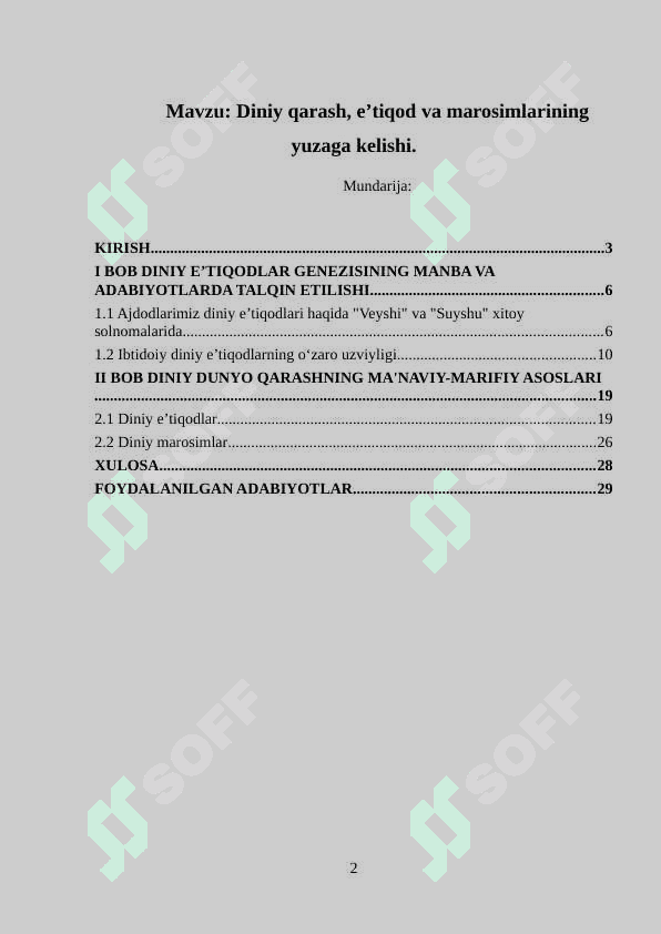 Diniy qarash, e’tiqod va marosimlarining yuzaga kelishi 2