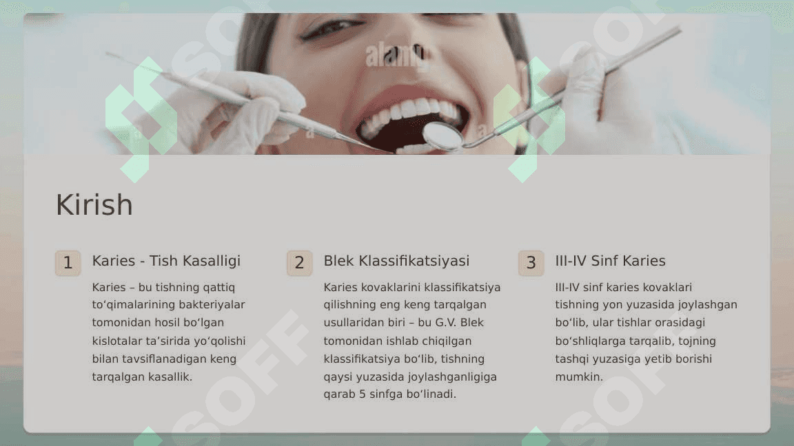 Blek bo‘yicha III-  IV sinfli karies  kovaklarini  restavratsiya  qilishning klinik  tamoyillari. 2