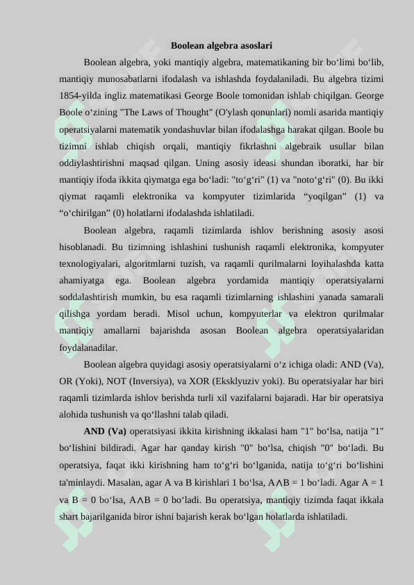 Boolean algebra va uning raqamli elektronika tizimlarini loyihalashdagi qo‘llanilishi 2