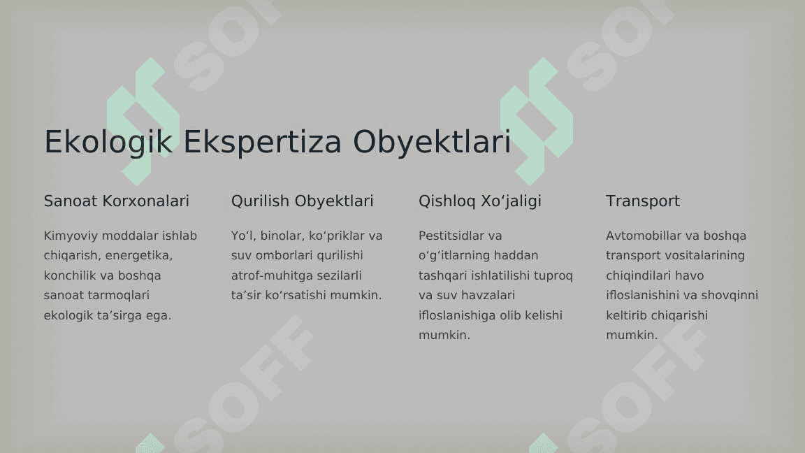 Ekologik ekspertiza obyektlarining atrof tabiiy muhitga ta’sirinining farqlari va ularni baxolash 4