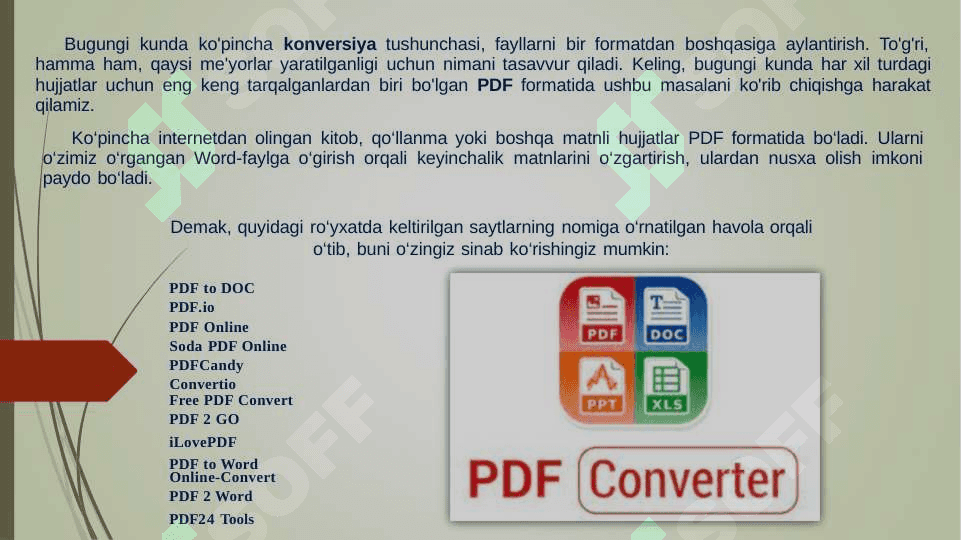 Konvertatsiya fayllarni bir formatdan boshqa formatga o’tkazish. Onlayn Konvertatsiya dasturlaridan  foydalanish 2