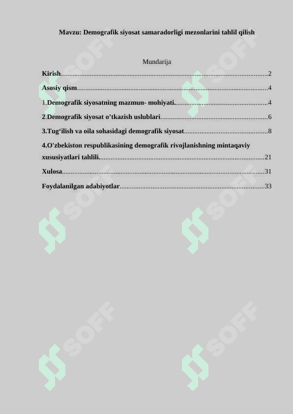 Demografik siyosat samaradorligi mezonlarini tahlil qilish 2