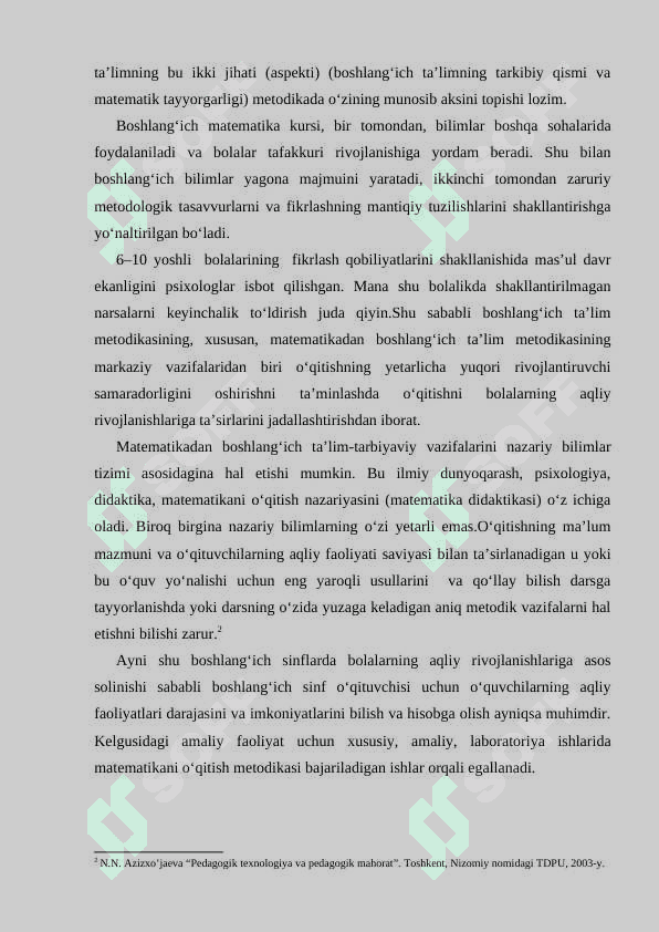 Boshlang‘ich sinflarda matematika o‘qitish metodikasining XX-asrdagi taqaqqiyoti va boshlang‘ich to‘rt yillik ta’limga o‘tish 7