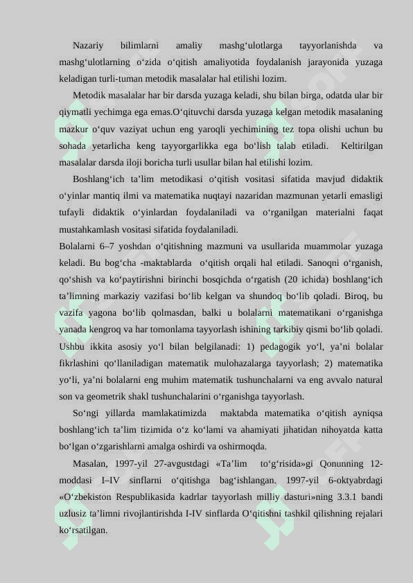 Boshlang‘ich sinflarda matematika o‘qitish metodikasining XX-asrdagi taqaqqiyoti va boshlang‘ich to‘rt yillik ta’limga o‘tish 8