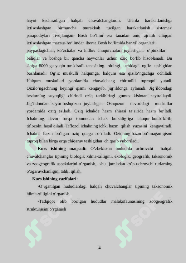 O‘zbekistonda tarqalgan halqali chuvalchanglar xilma-xilligi, ularning tuzilishi, tarqalishi, biologik xususiyatlari va amaliy ahamiyati 4