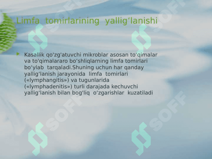 Limfa tugunlari,qon va limfa tomirlari yiringli yallig’lanish kasalliklari: limfadenit,limfangit,  tromboflebit 2