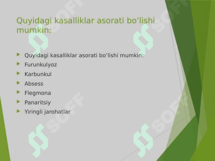 Limfa tugunlari,qon va limfa tomirlari yiringli yallig’lanish kasalliklari: limfadenit,limfangit,  tromboflebit 6