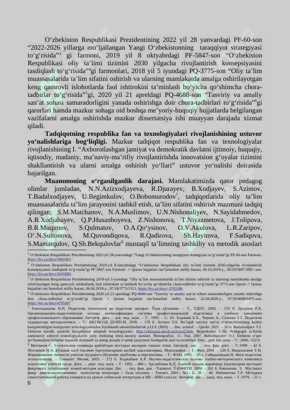 TALABALARNING MUSTAQIL TA’LIM OLISH FAOLIYATINI TASHKIL ETISH METODIKASINI TAKOMILLASHTIRISH (Avtoreferat) 6