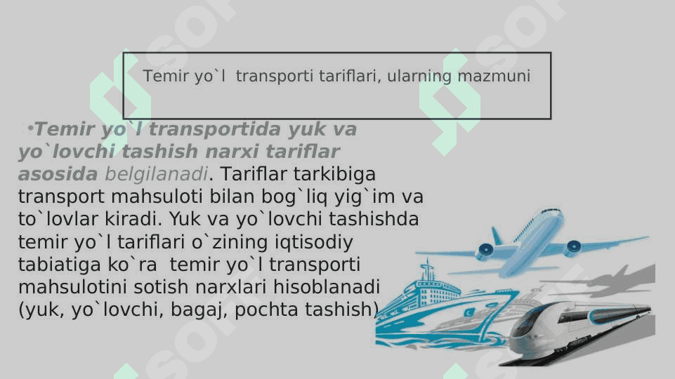 iqtisodiyot va loyihalarni boshqarish ,TEMIR YO’L TRANSPORTIDA NARX SIYOSATI VA NARXNING SHAKLLANISHI  pptx 3