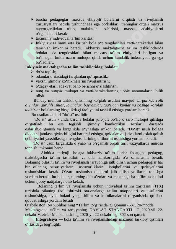 Inklyuziv va integrallashgan ta'lim asoslari 8