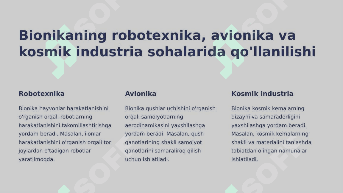 Bionika asoslari va uni inson hayotidagi o'rni 1 8