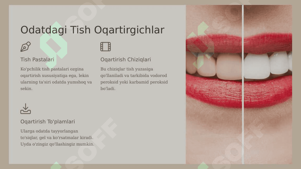 Tishlarni oqartirish  usullari.Tish qattiq  to‘qimalarining  rezistentligini  oshirish usullari. 5