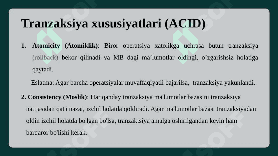 Tranzaksiyalarni boshqarishda so‘rovlar yaratish va qayta ishlash 6