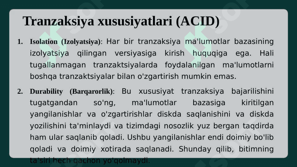 Tranzaksiyalarni boshqarishda so‘rovlar yaratish va qayta ishlash 7