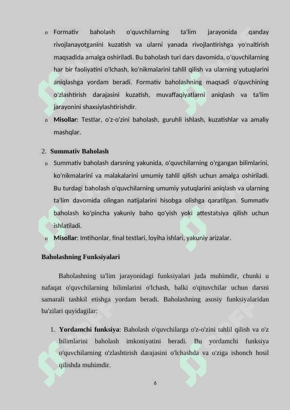 : Informatika darslarida oʻquvchilar bilim koʻnikma va malakalarini nazorat qilish baholashning zamonaviy metodlari 6