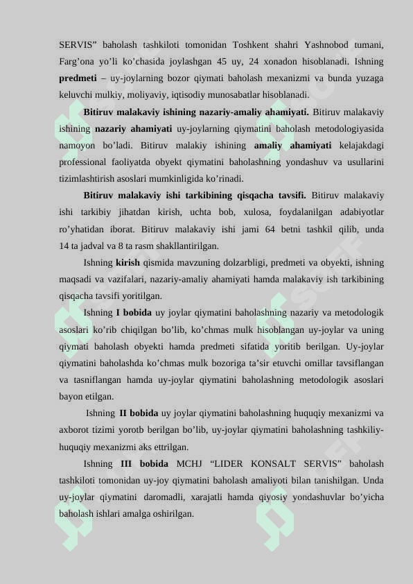 Uy-joylar qıymatını baholash amalıyotı (konkret obyekt mısolıda) 6