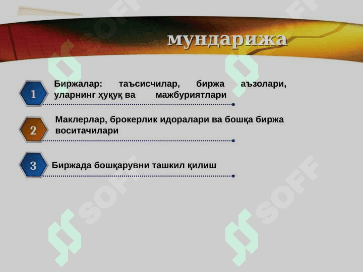 Биржалар: бошқарув органлари ва функционал воситачилар 2