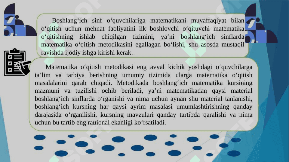 BOSHLANGʻICH SINFLARDA MATEMATIKA  OʻQITISH METODIKASI FAN SIFATIDA 5