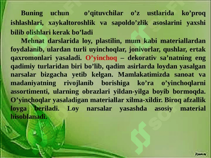 Plastilindan amaliy darslarni tashkil etish metodikasi.  Gazlamadan amaliy darslarni tashkil etish metodikasi 4