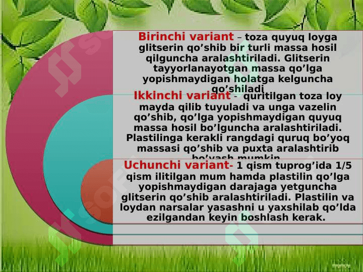 Plastilindan amaliy darslarni tashkil etish metodikasi.  Gazlamadan amaliy darslarni tashkil etish metodikasi 8