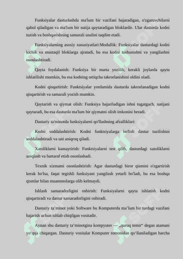 FUNKSIYALAR NIMA VA ULARNI DASTURIY TAʼMINOTDA QOʼLLASHNING AFZALLIKLARI QANDAY? 2