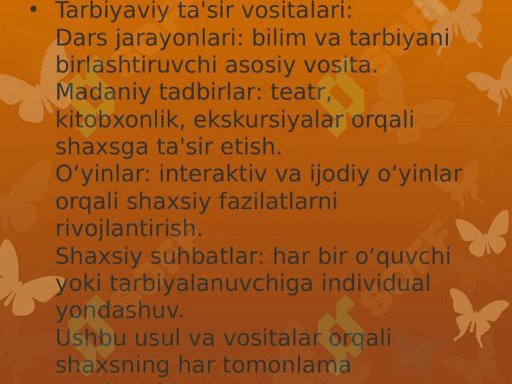 Tarbiyaviy ta'sir etish usullari va vositalari.Temperament xususiyatlarining mutaxassis shakllanishidagi o'rni 3